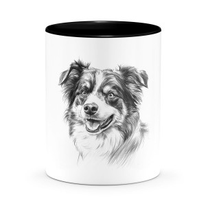 Kubek pasterski i zaganiający pies owczarek australijski