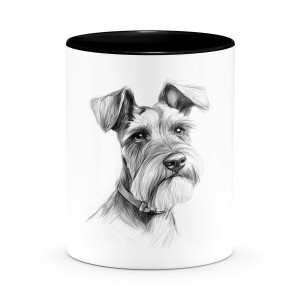 Kubek sznaucer pies stróżujący o szorstkim owłosieniu