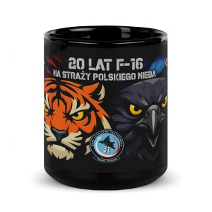 Czarny kubek 20 lat F-16 Jastrząb Fighting Falcon na straży polskiego nieba