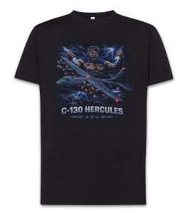 Czarny T-Shirt wojskowy samolot transportowy C-130 Hercules